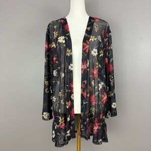 NorthStyle Floral Mesh Kimono Cardigan XL Sheer Dark Floral